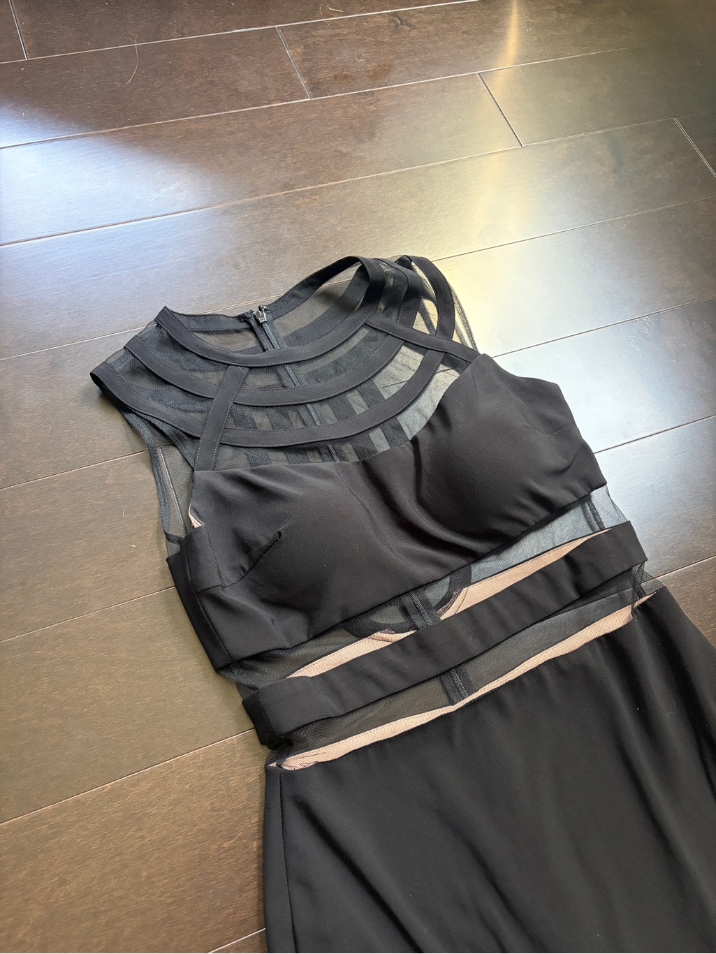 Betsy & Adam Black Mesh Cutout Prom Dress